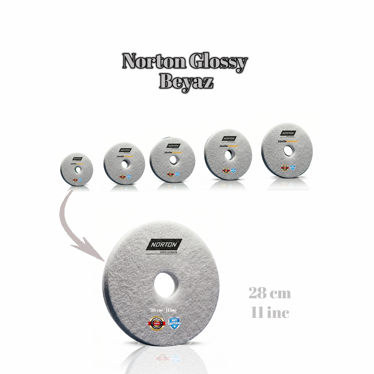 Norton Glossy Beyaz Zemin Zemin Temizleme Pedi (Antimikrobiyal)