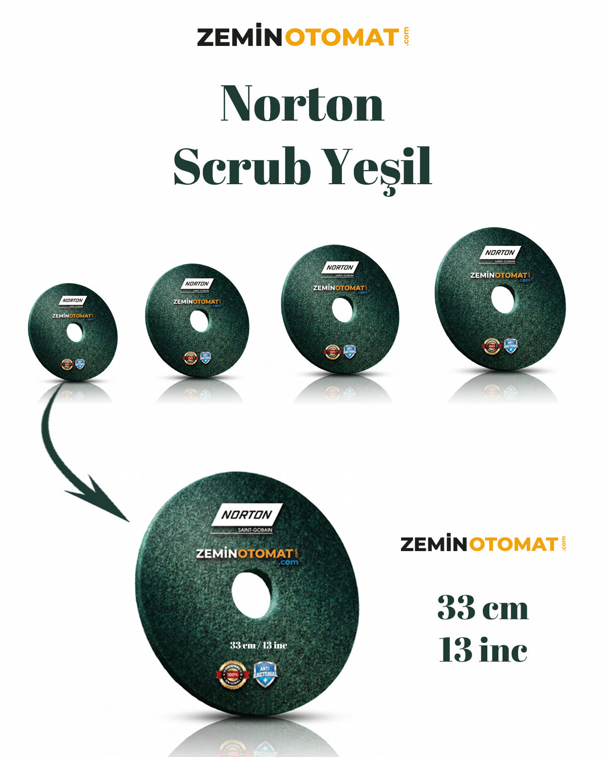 Norton Scrub Yeşil Zemin Temizleme Pedi (Antimikrobiyal)