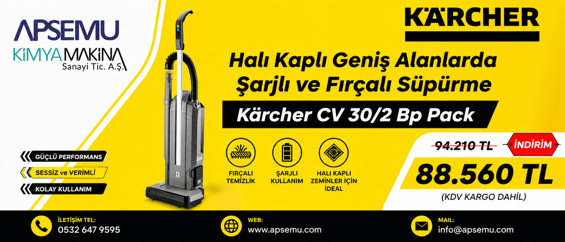 Halı Kaplı Geniş Alanlarda Şarjlı ve Fırçalı Süpürmenin Advantage'ları (Kärcher CV 30/2 Bp Pack İncelemesi)