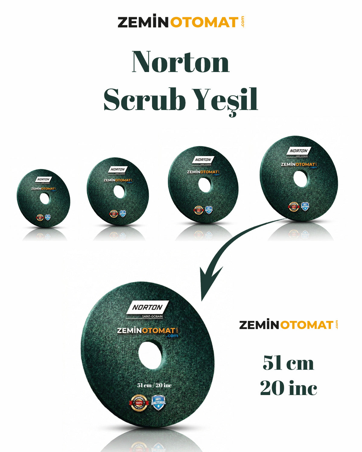 Norton Scrub Yeşil Zemin Temizleme Pedi (Antimikrobiyal)